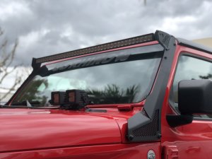 Jeep Wrangler Light Mounts - Windshield - Go Rhino - 50in Single Row - Textured Black - `18-`20